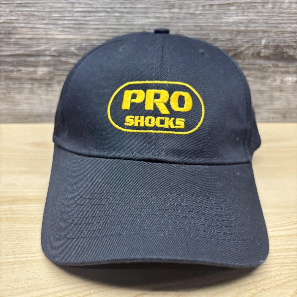 Pro Shocks Hat Cap Strap Back Mens Black Embroidered Racing Motorsport Logo